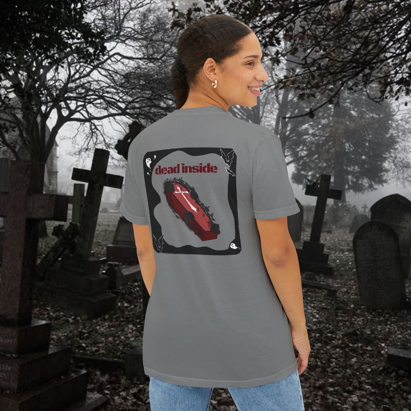 Dead Inside Coffin Pocket Tee | Gothic Emo Alt Graphic T-Shirt