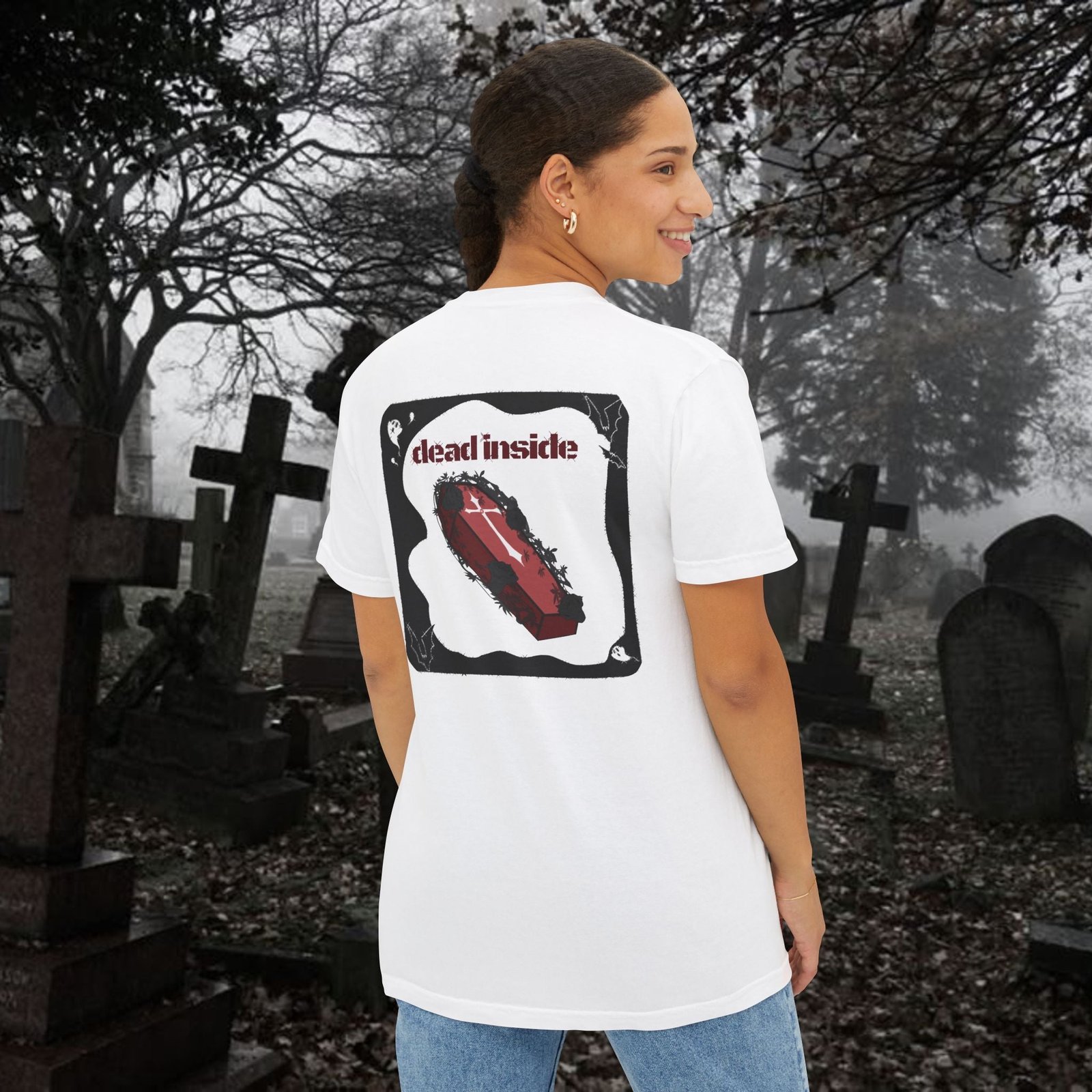 Dead Inside Coffin Pocket Tee | Gothic Emo Alt Graphic T-Shirt